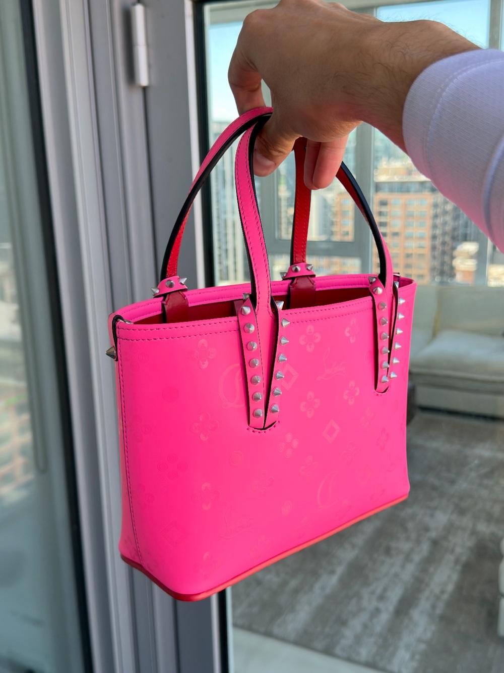 Originally $1550 🔥Christian Louboutin Cabata Pink Shoulder Bag Purse Tote - Picture 5 of 9